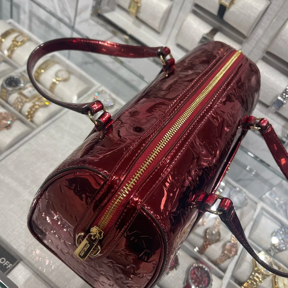 MICHAEL KORS Jet Set Medium Metallic Logo Debossed Satchel
Cherry 
NWT - Picture 14 of 16